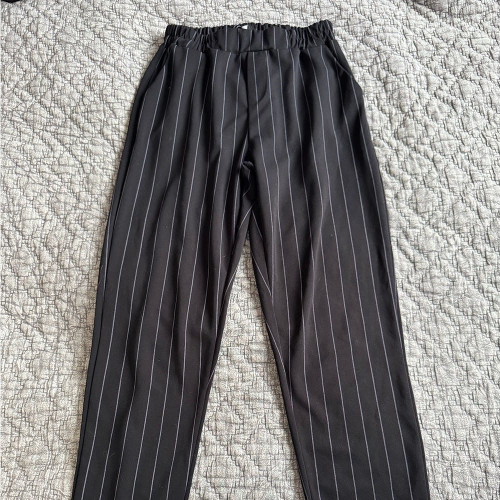 Ashley Blue Black Pinstripe Straight Leg Pants